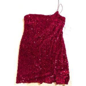 Midnight Doll Magenta Sequin Mini Dress Spaghetti Strap Junior Formal  Size 16